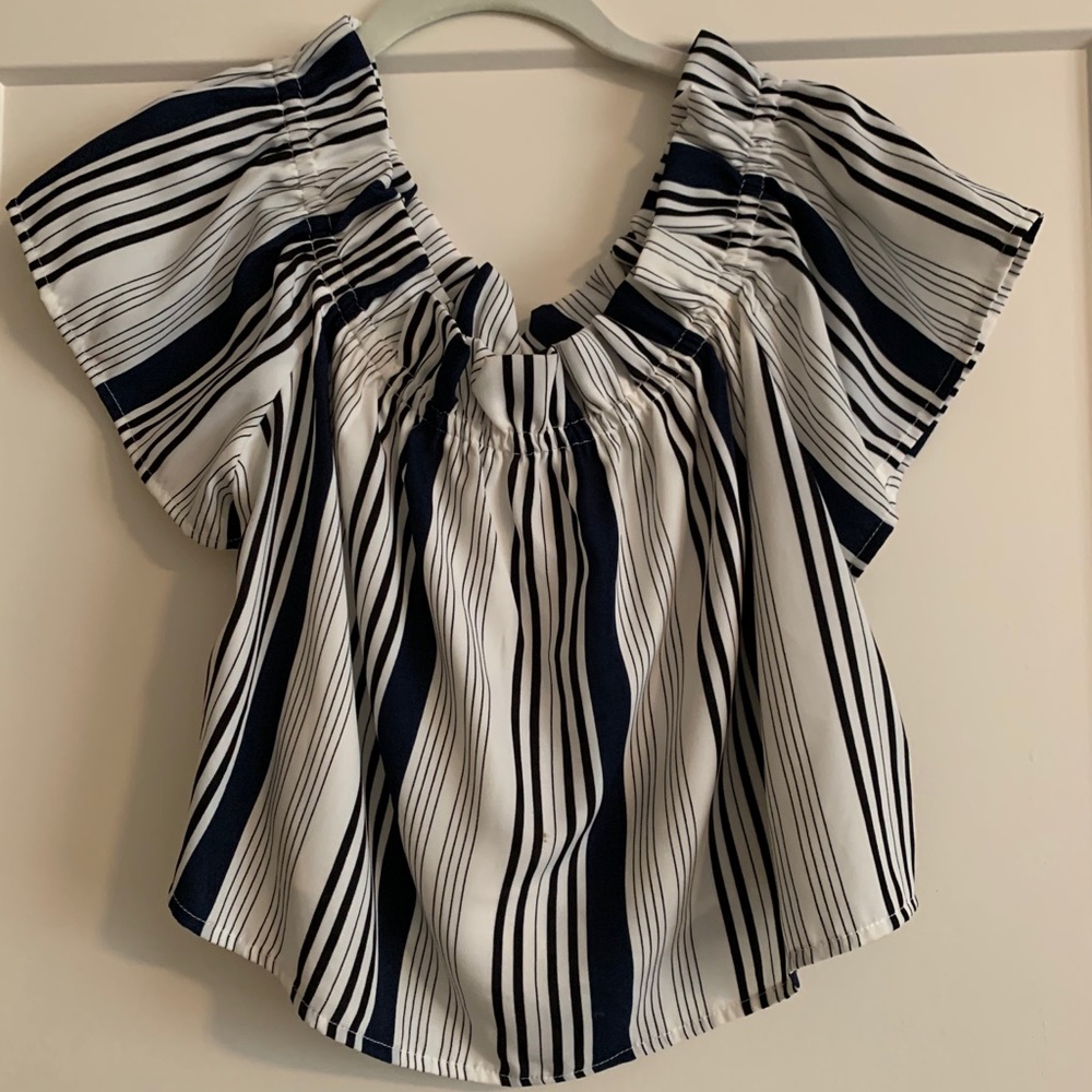 Black and Navy Stripe Crop Top